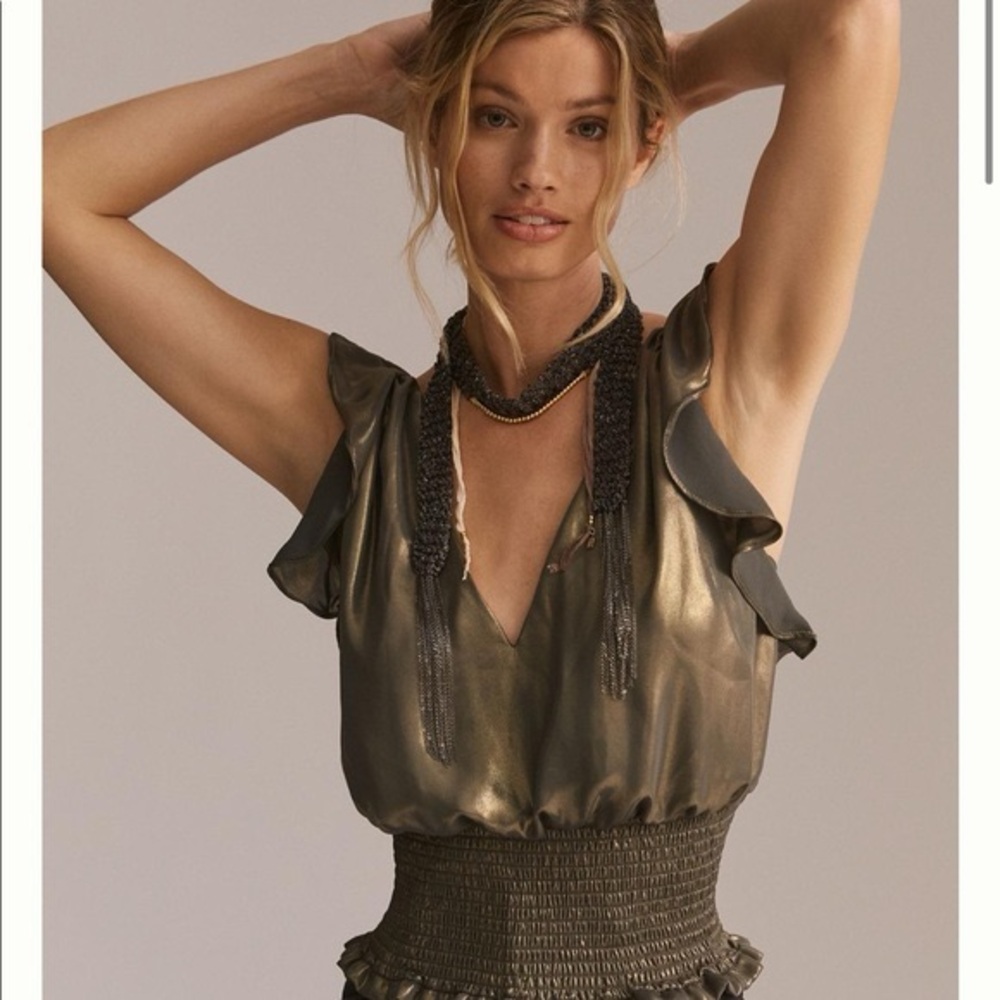 Anthropologie Ruffled Shimmer Tank Tie String Back Women’s Size M